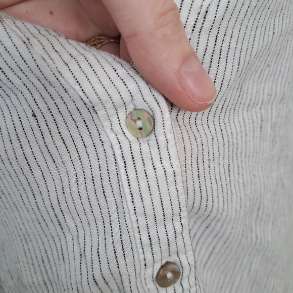 Tahari White Black Pinstripe Linen Blend Button Up Coastal 3/4 Sleeve Size 1X - Picture 5 of 8